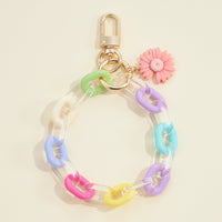 Flower Charm Two Tone Link Chain Keychain