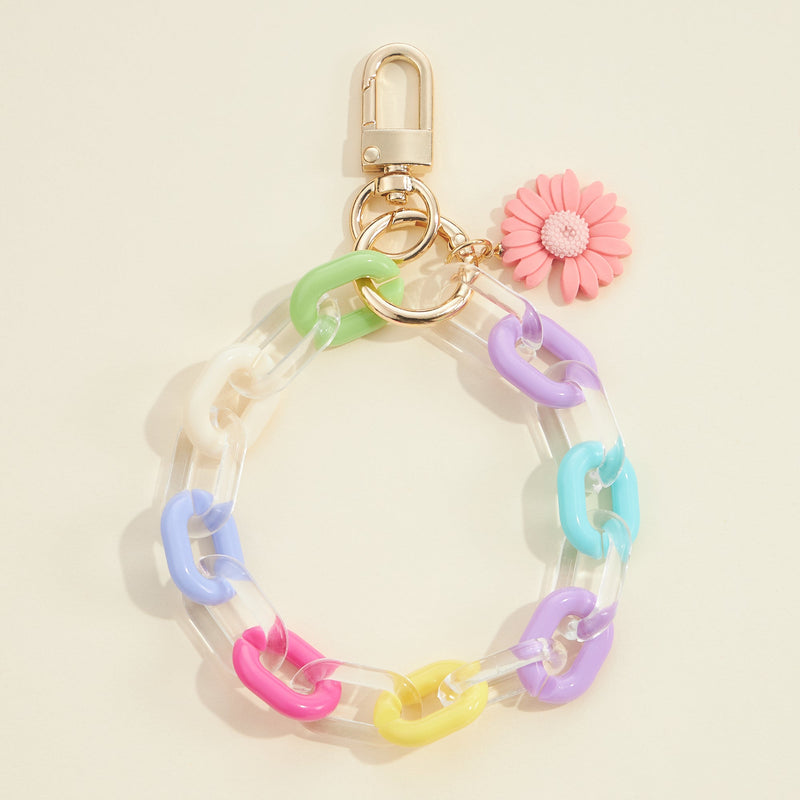 Flower Charm Two Tone Link Chain Keychain