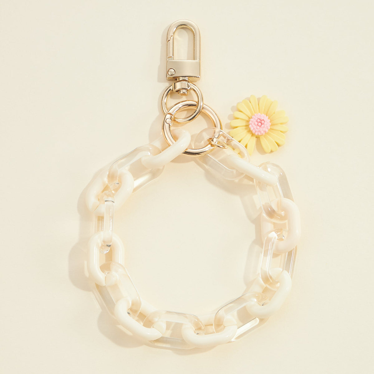 Flower Charm Two Tone Link Chain Keychain