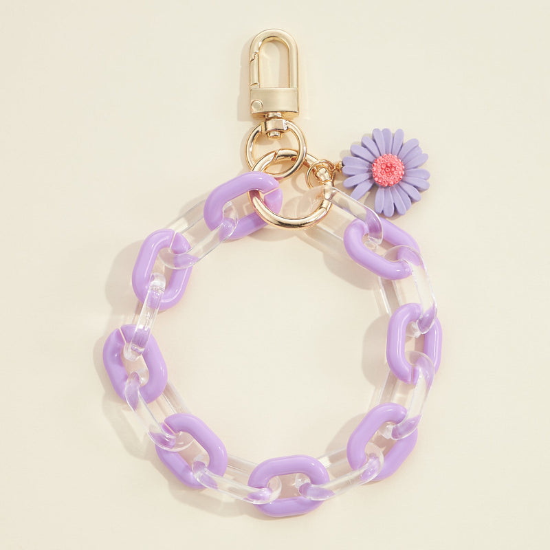 Flower Charm Two Tone Link Chain Keychain