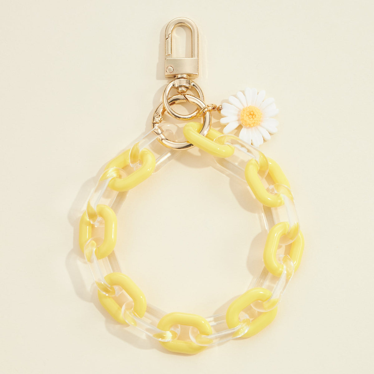 Flower Charm Two Tone Link Chain Keychain