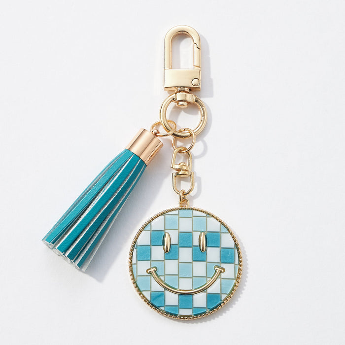 Smiley Face Resin Coin Keychain with Tassel