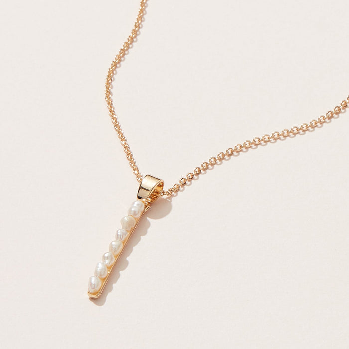 Freshwater Pearl Paved Bar Pendant Necklace