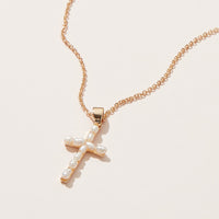 Freshwater Pearl Paved Cross Pendant Necklace