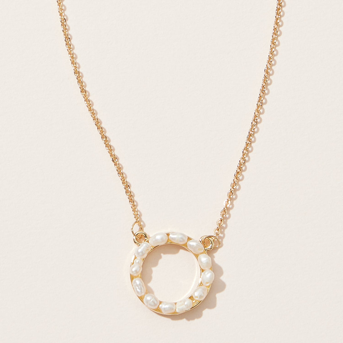 Freshwater Pearl Paved O Shape Pendant Necklace