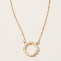 Freshwater Pearl Paved O Shape Pendant Necklace