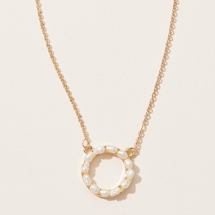 Freshwater Pearl Paved O Shape Pendant Necklace