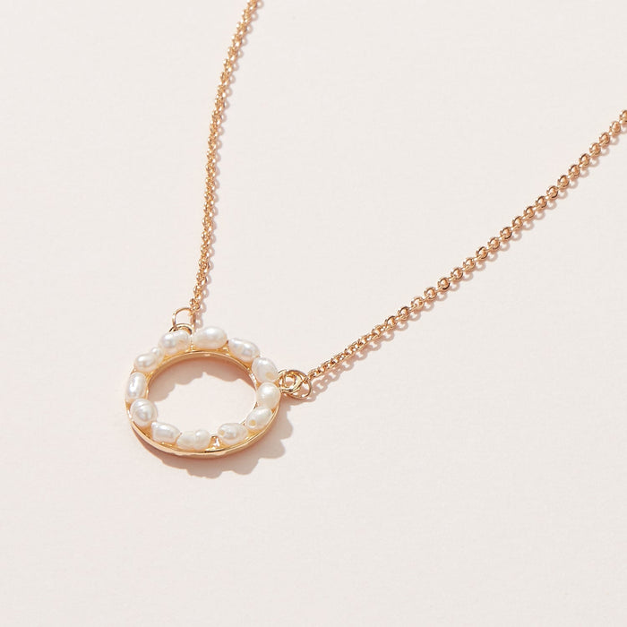 Freshwater Pearl Paved O Shape Pendant Necklace