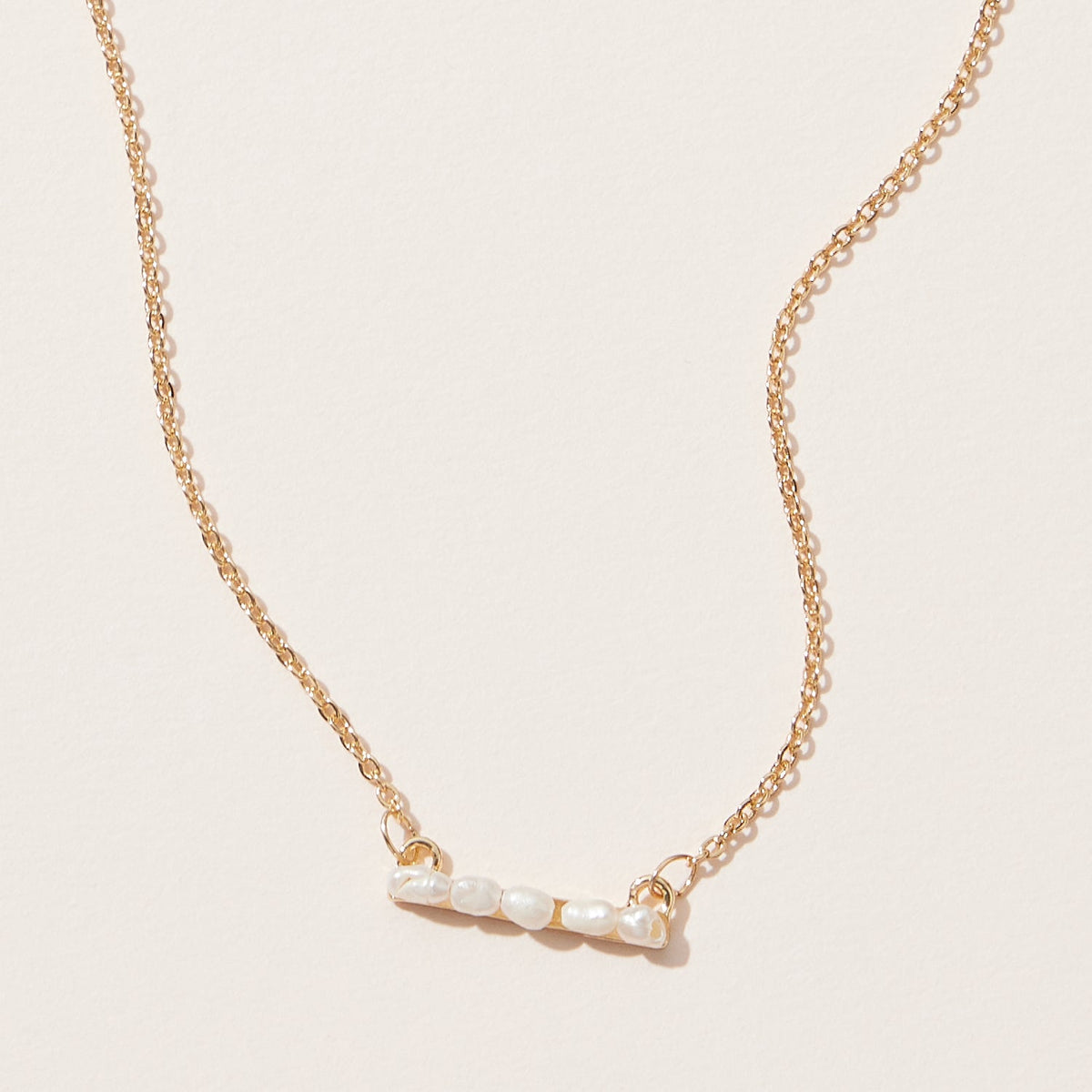 Freshwater Pearl Paved Horizontal Bar Pendant Necklace