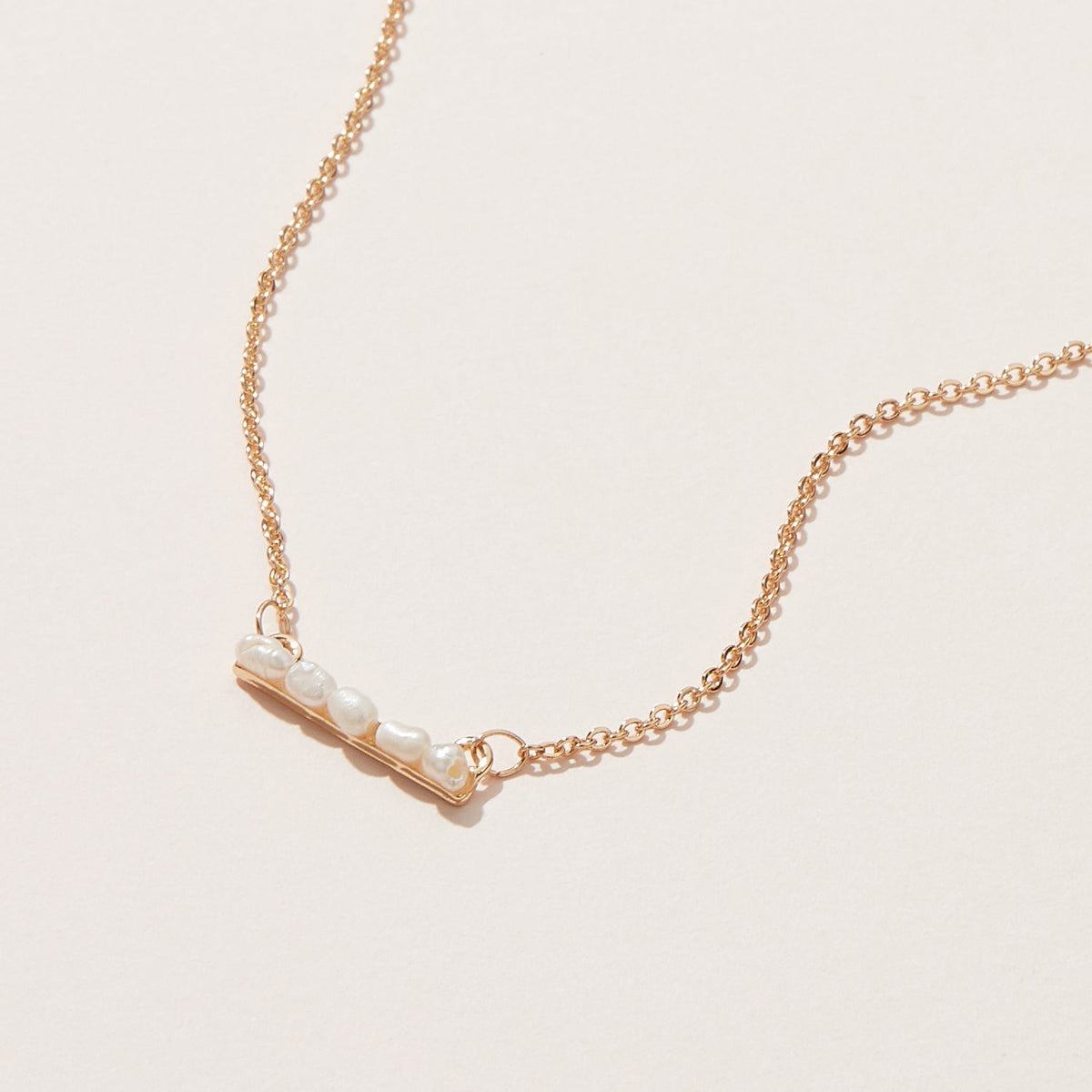 Freshwater Pearl Paved Horizontal Bar Pendant Necklace