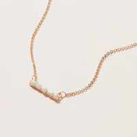 Freshwater Pearl Paved Horizontal Bar Pendant Necklace