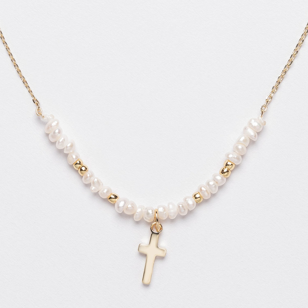 Glass Beaded Necklace with Gold Dipped Cross Charm