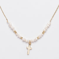 Glass Beaded Necklace with Gold Dipped Cross Charm