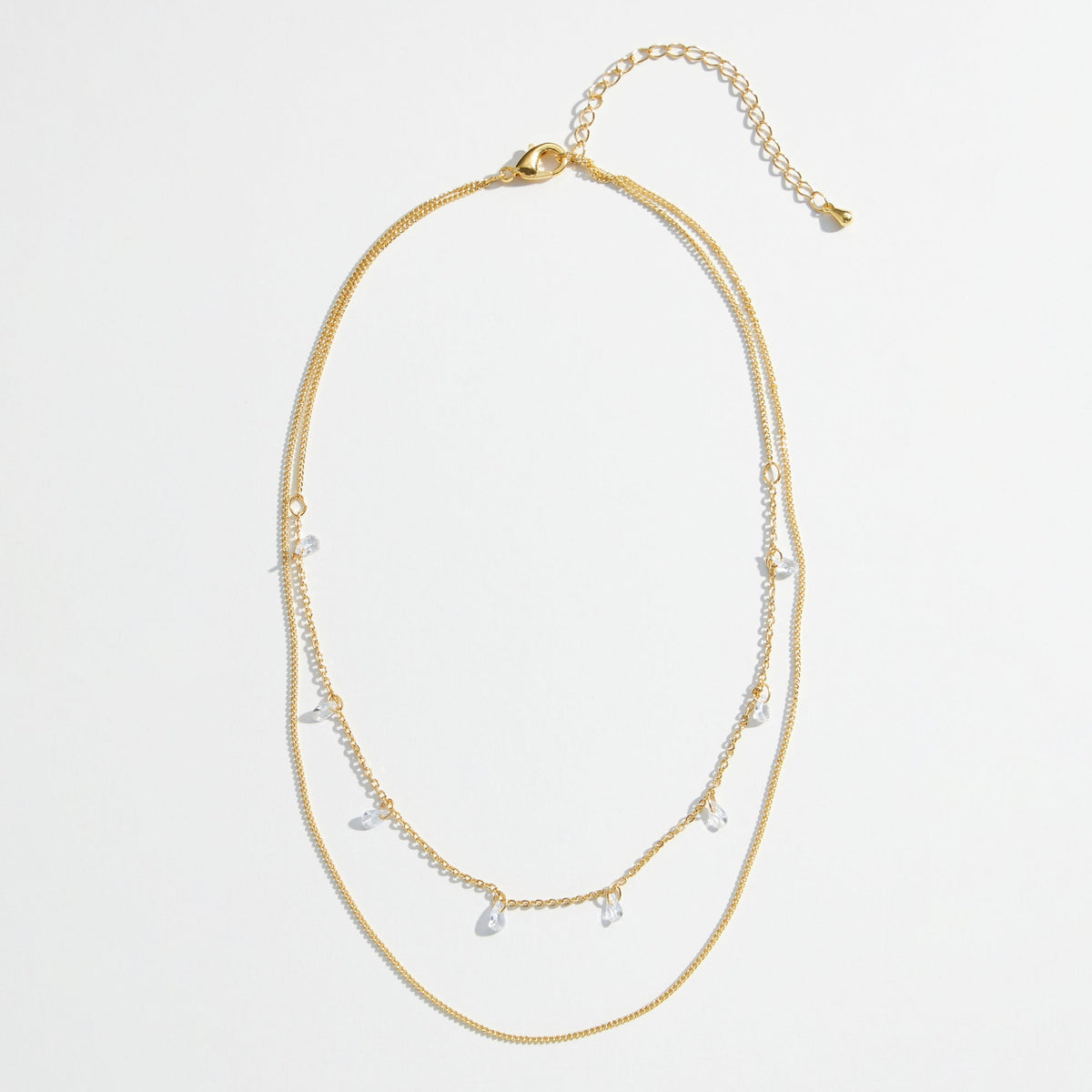 Gold Dipped CZ Charms Layered Necklace