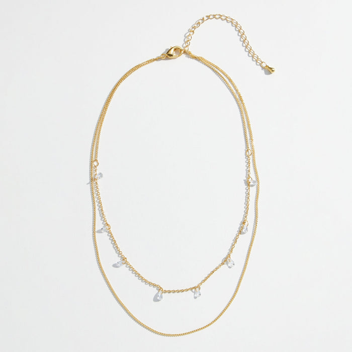 Gold Dipped CZ Charms Layered Necklace