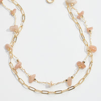 gold dipped natural stone beaded necklace