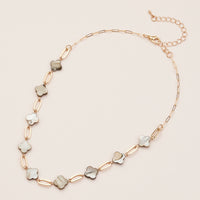 Mother of Pearl Clover Necklace – Elegant Gold Chain Link Necklace with Natural Shell Accents