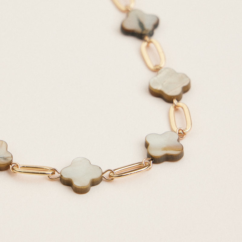 Mother of Pearl Clover Necklace – Elegant Gold Chain Link Necklace with Natural Shell Accents