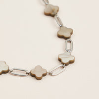 Mother of Pearl Clover Necklace – Elegant Gold Chain Link Necklace with Natural Shell Accents