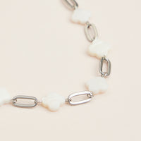 Mother of Pearl Clover Necklace – Elegant Gold Chain Link Necklace with Natural Shell Accents