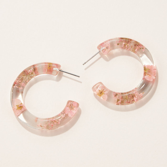 pressed flower hoop earrings