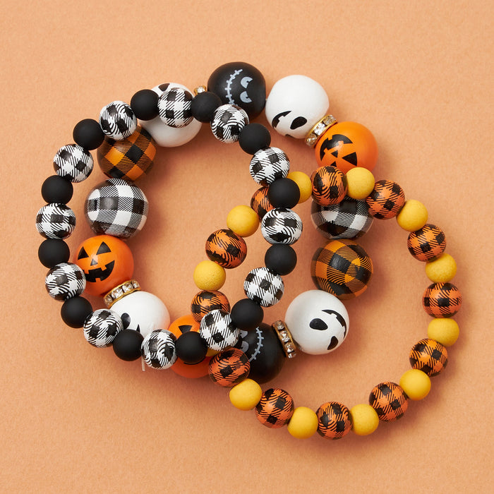 Halloween Pumpkin 3pcs Wood Bead Bracelet