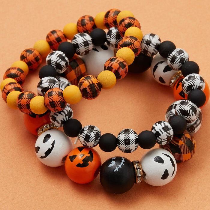 Halloween Pumpkin 3pcs Wood Bead Bracelet