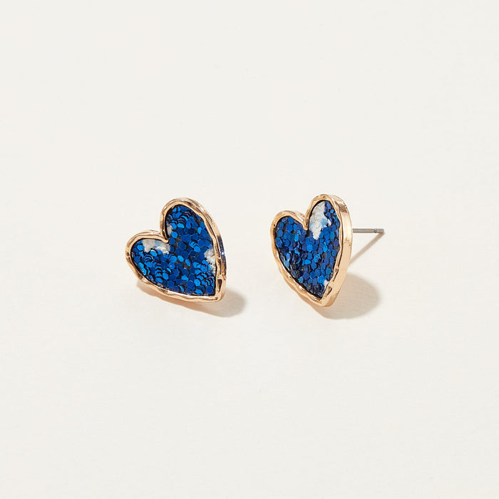 America Glitter Heart Stud Earring 6 pcs Set