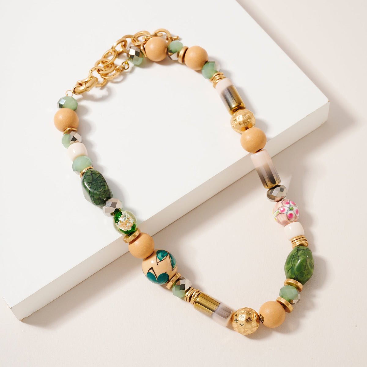 Wood Murano Beaded Necklace