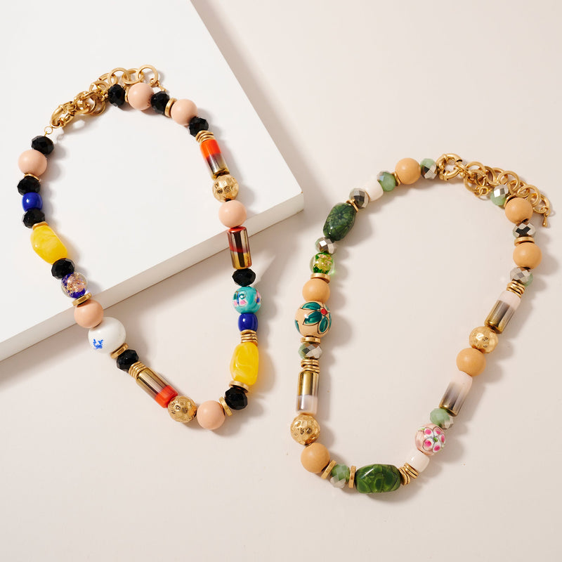 Wood Murano Beaded Necklace