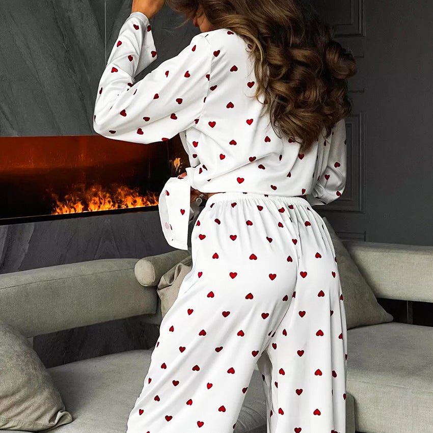 Heart Print Satin Pajama Set