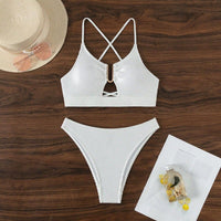 Solid Color Cutout Bikini Set