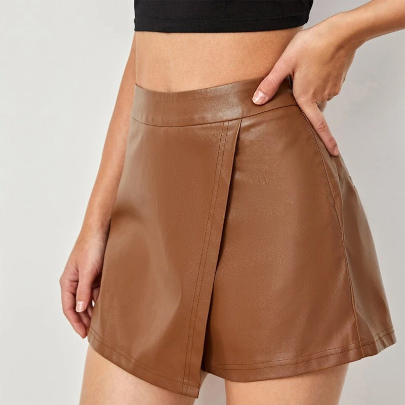 Casual High-Waist Faux Leather Shorts