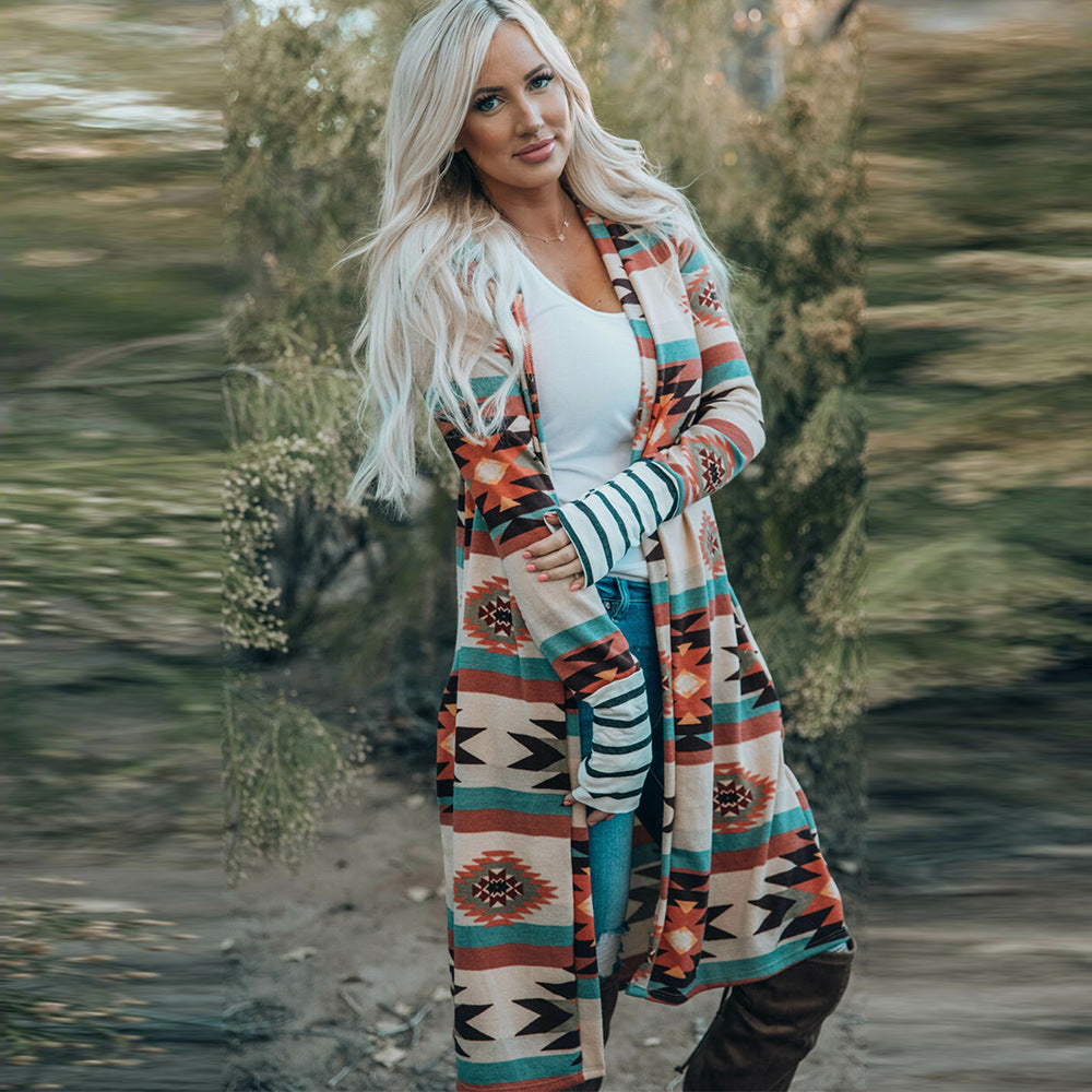 Aztec Print Midi Coat