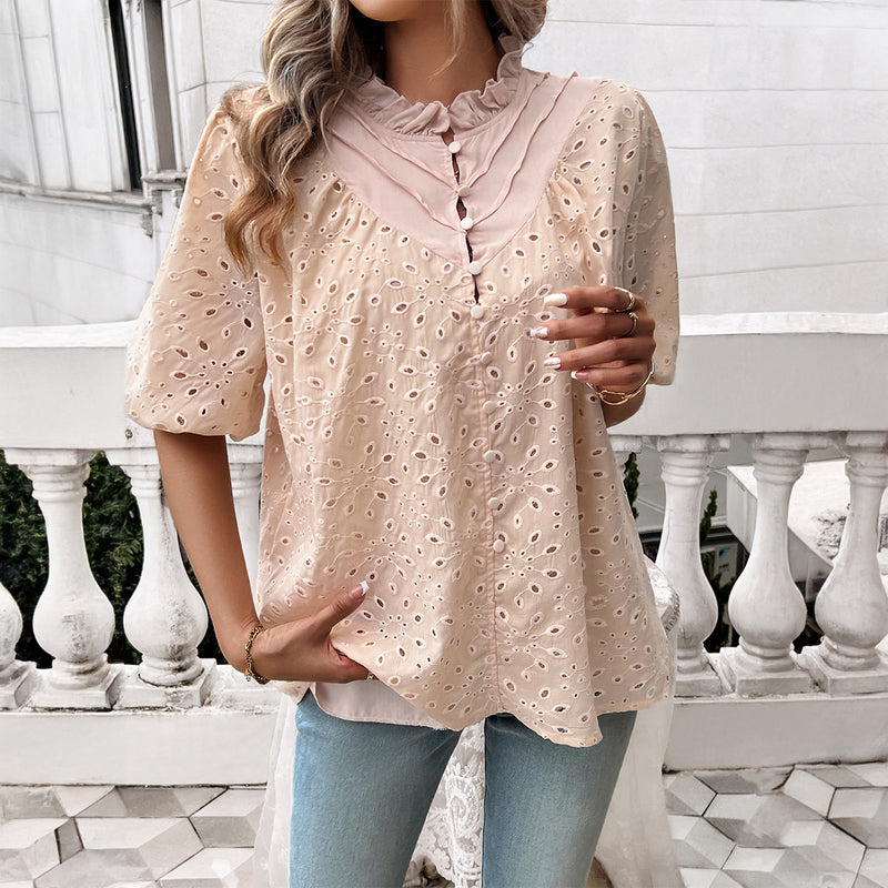 Embroidered Puff Sleeved Top