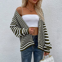 Striped Lantern Sleeve Cardigan