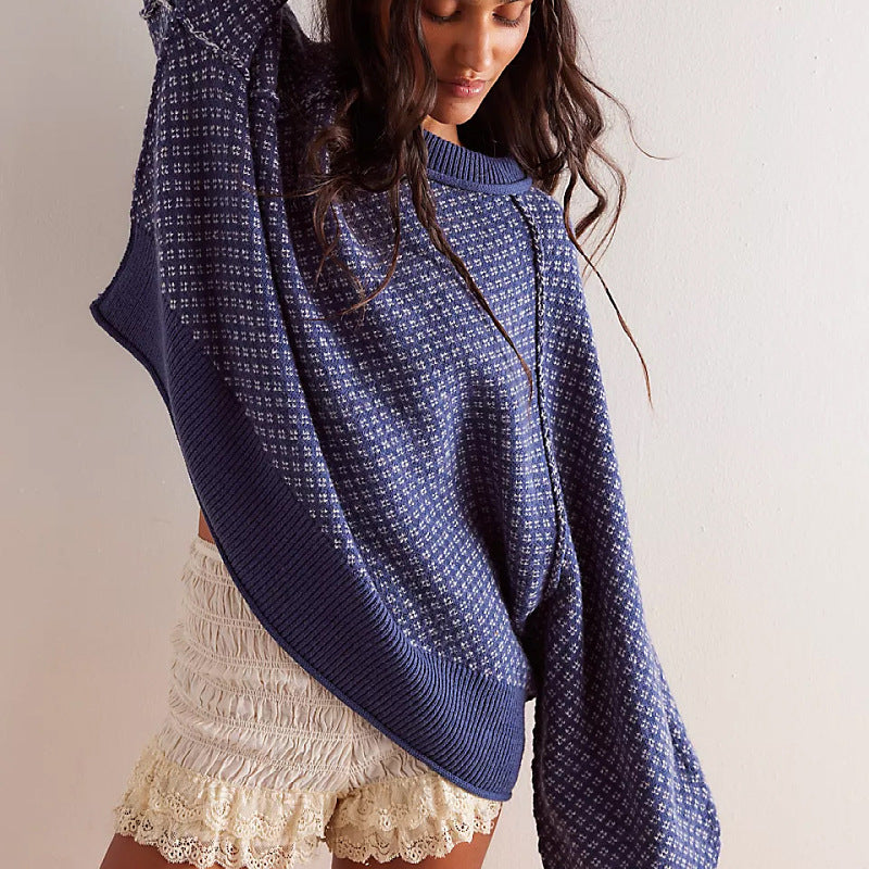 Geometric Jacquard Buttoned Pullover Sweater