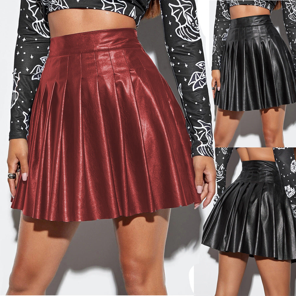 PU Leather Pleated Mini Skirt