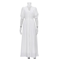 Puff Sleeve Waist-Slimming Elegant Dress