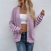 Striped Lantern Sleeve Cardigan