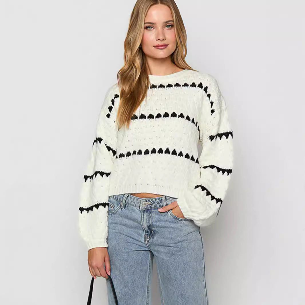 Thick Knit Striped Loose Pullover Sweater