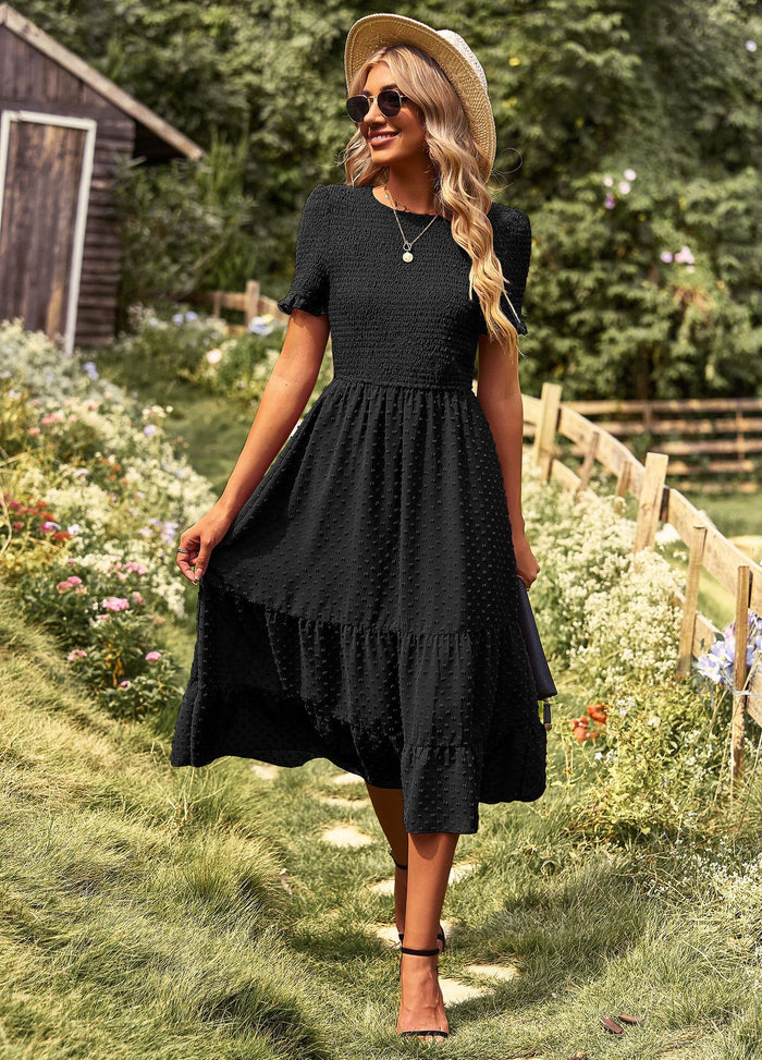 Smocked Midi Swing Dress