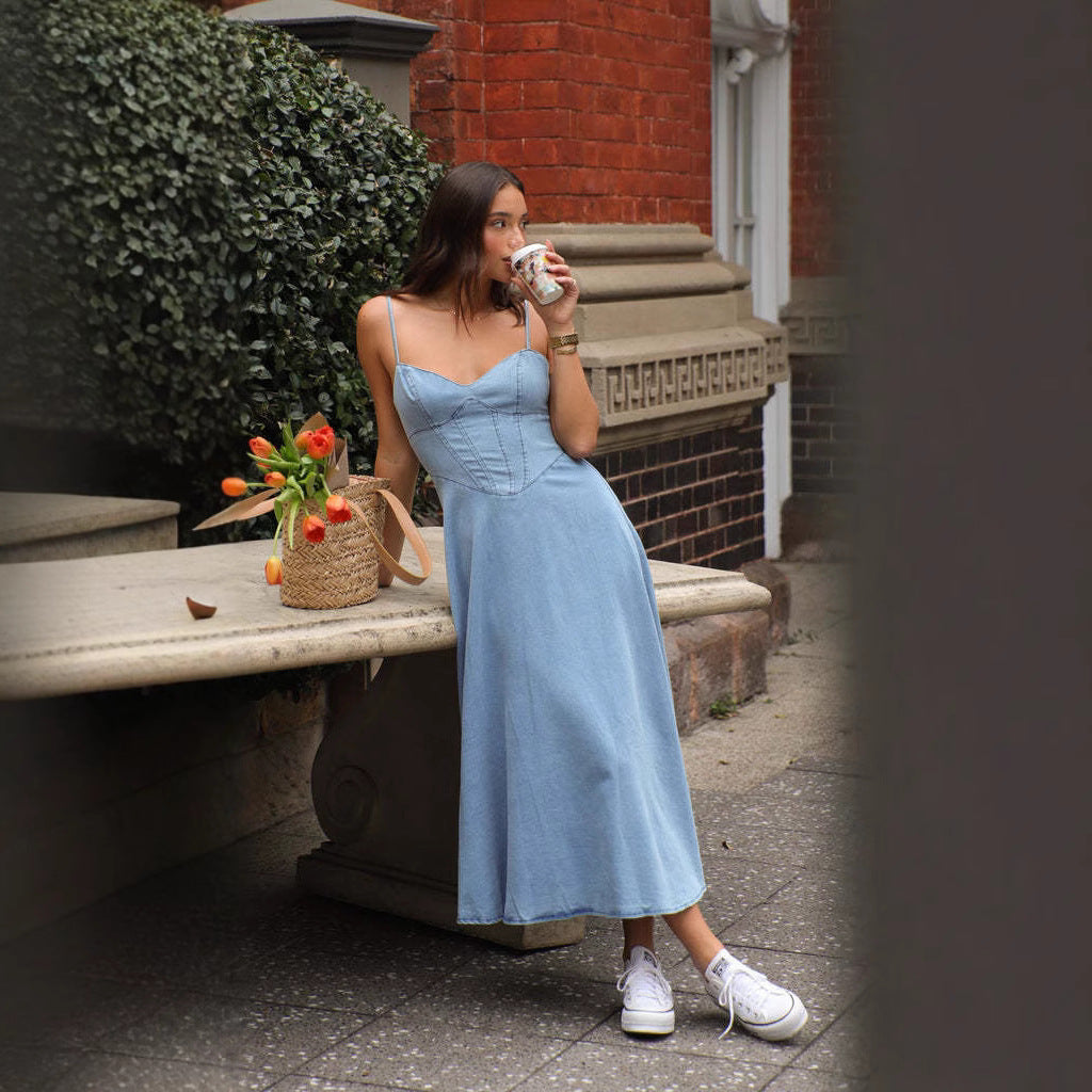 Summer Sleeveless Spaghetti Strap Denim Dress