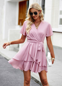 Spring Summer Lace-Up Solid Color A-Line Dress