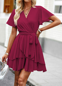 Spring Summer Lace-Up Solid Color A-Line Dress