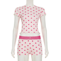 Heart Print Short-Sleeve Pajama Set