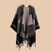 Plaid Fringed Open Shawl