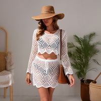 White color Knitted Beach Bikini Swimsuit Blouse Two-Piece Set