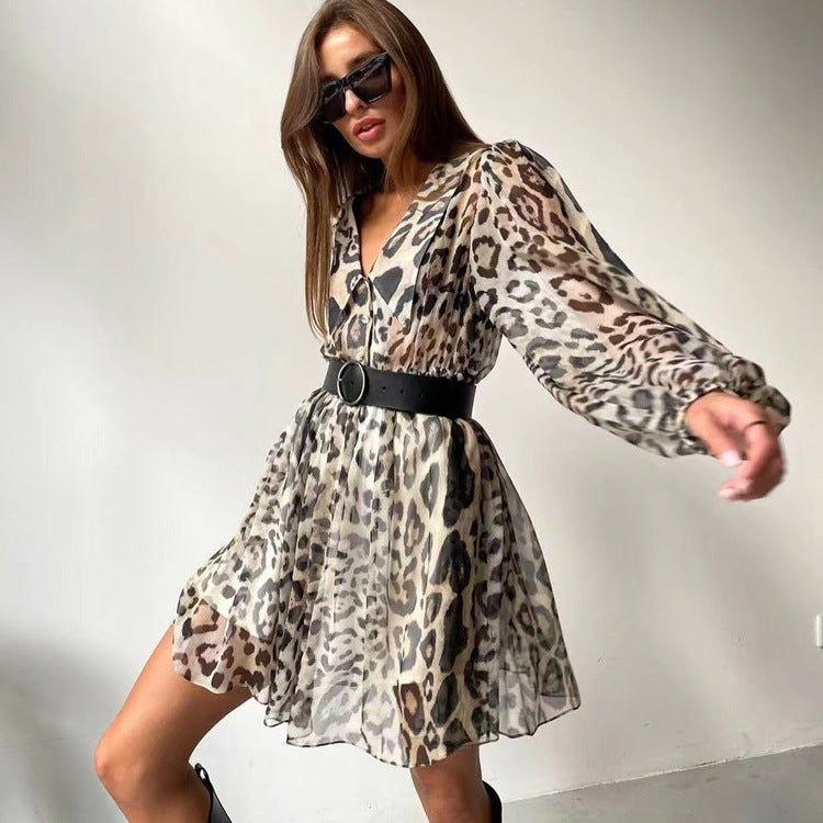 Leopard Print French Chiffon Dress