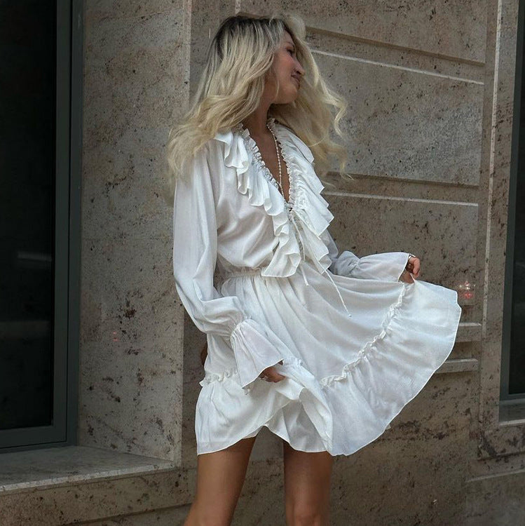 Bell Sleeve Ruffled Mini Dress